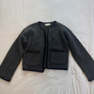 Sezane grey wool cardigan with black stitching
